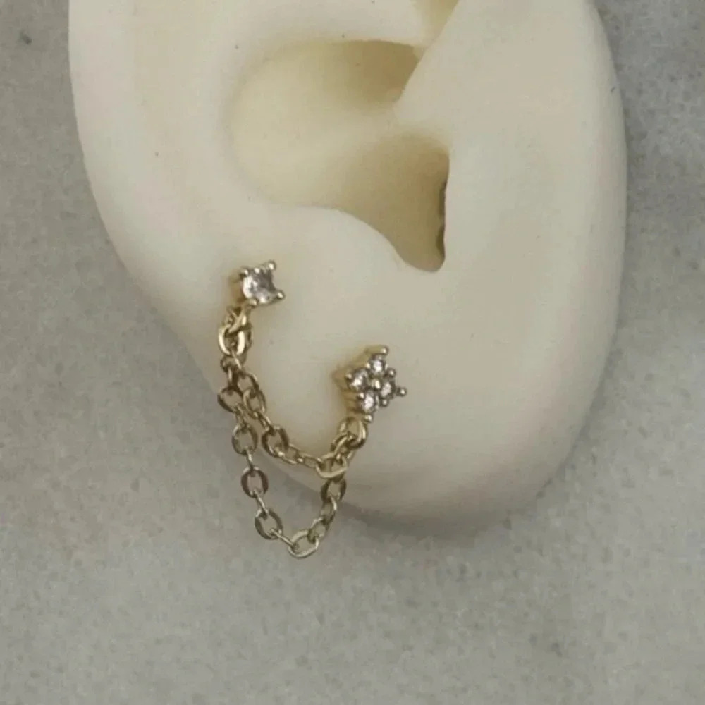 Gold Flower Crystal Double Chain Huggie Earrings 

Brand New - Picture 5 of 5